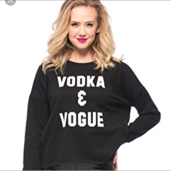 MINKPINK Black "Vodka & Vogue" Graphic Crew Neck Cropped Sweatshirt Size L - Picture 1 of 6